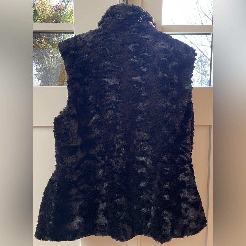 Reversible vest Giacca Gallery large black faux fur plum purple drawstring waist - Picture 3 of 9